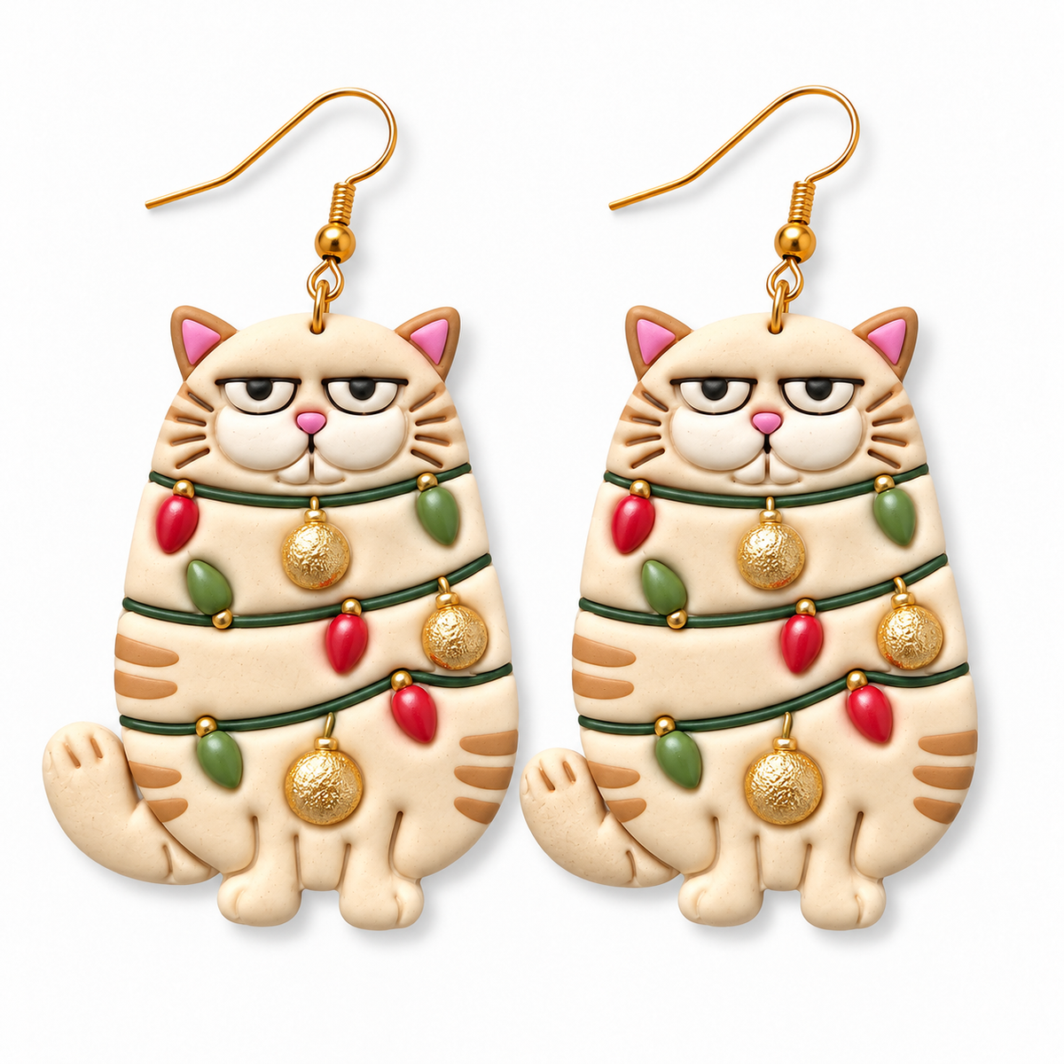 Cat in Christmas Lights Polymer Clay Cutter | Festive Earring Tool