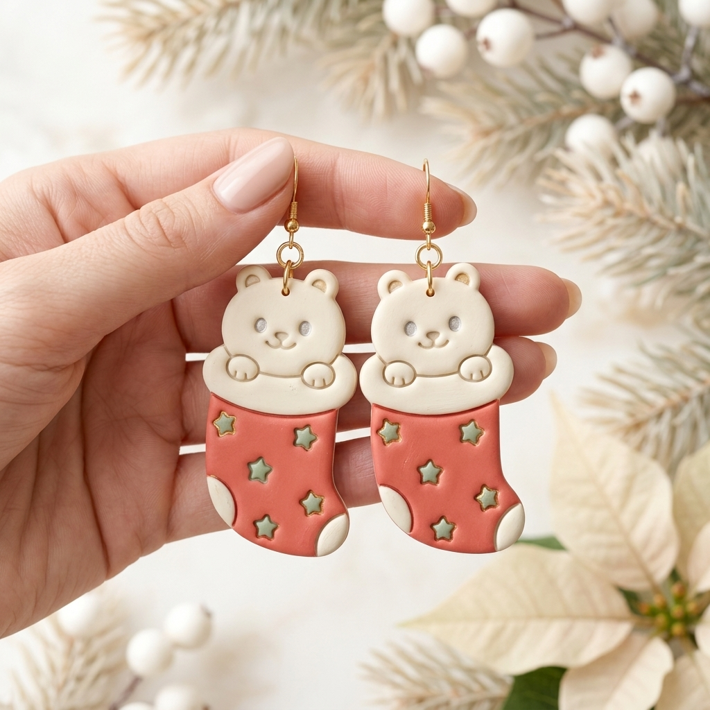 Cat in Christmas Sock Polymer Clay Cutter | Cute Festive Earring Tool