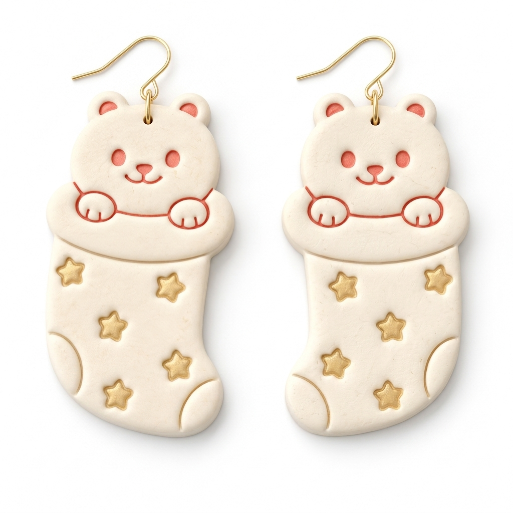 Cat in Christmas Sock Polymer Clay Cutter | Cute Festive Earring Tool