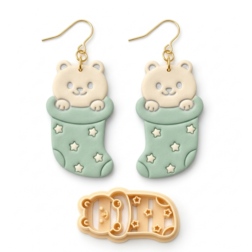 Cat in Christmas Sock Polymer Clay Cutter | Cute Festive Earring Tool