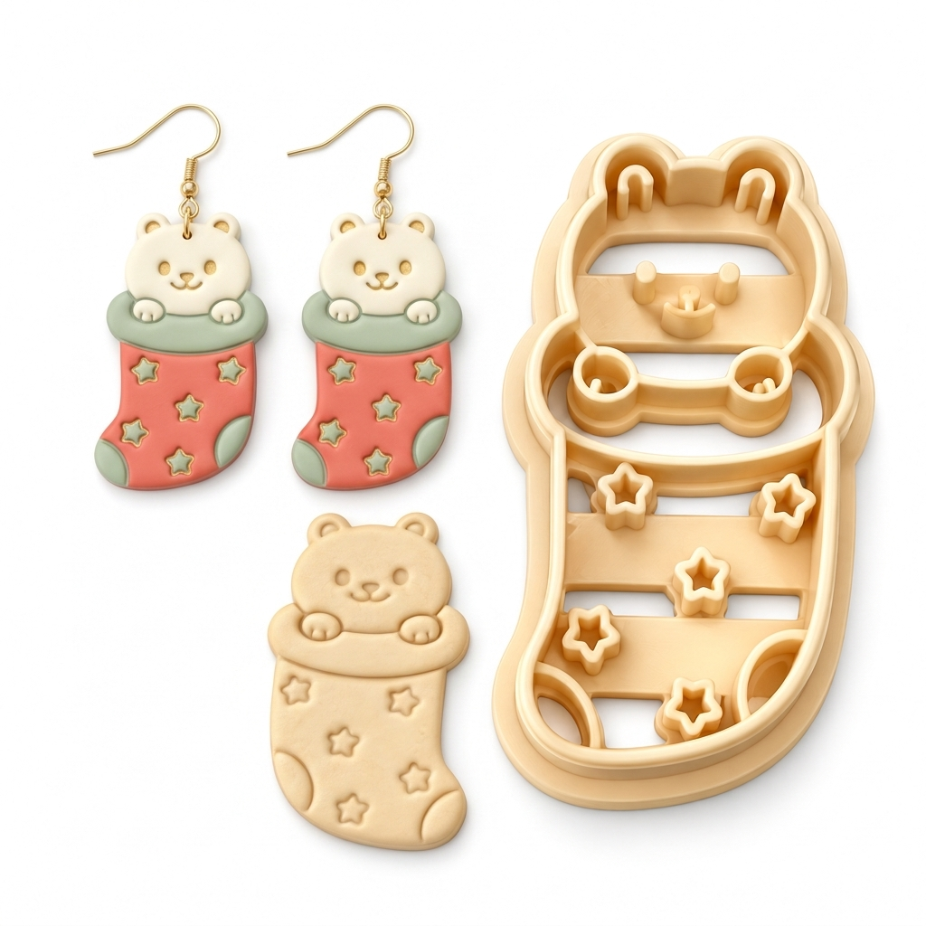 Cat in Christmas Sock Polymer Clay Cutter | Cute Festive Earring Tool
