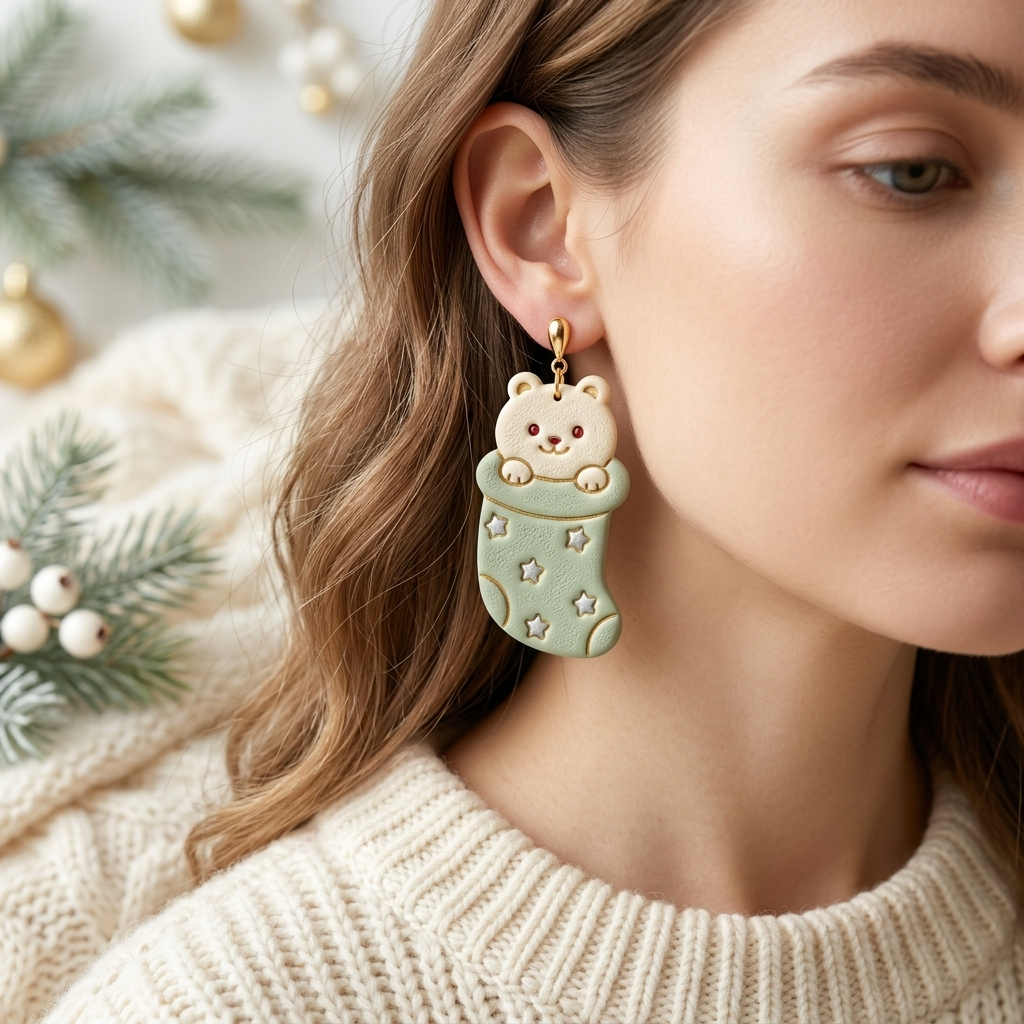 Cat in Christmas Sock Polymer Clay Cutter | Cute Festive Earring Tool