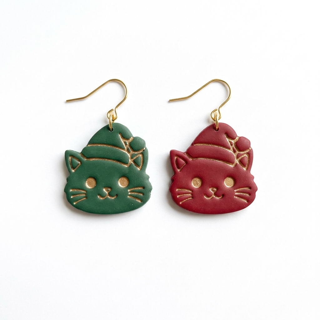 Cat in Santa Hat Polymer Clay Cutter | Cute Christmas Earring Tool
