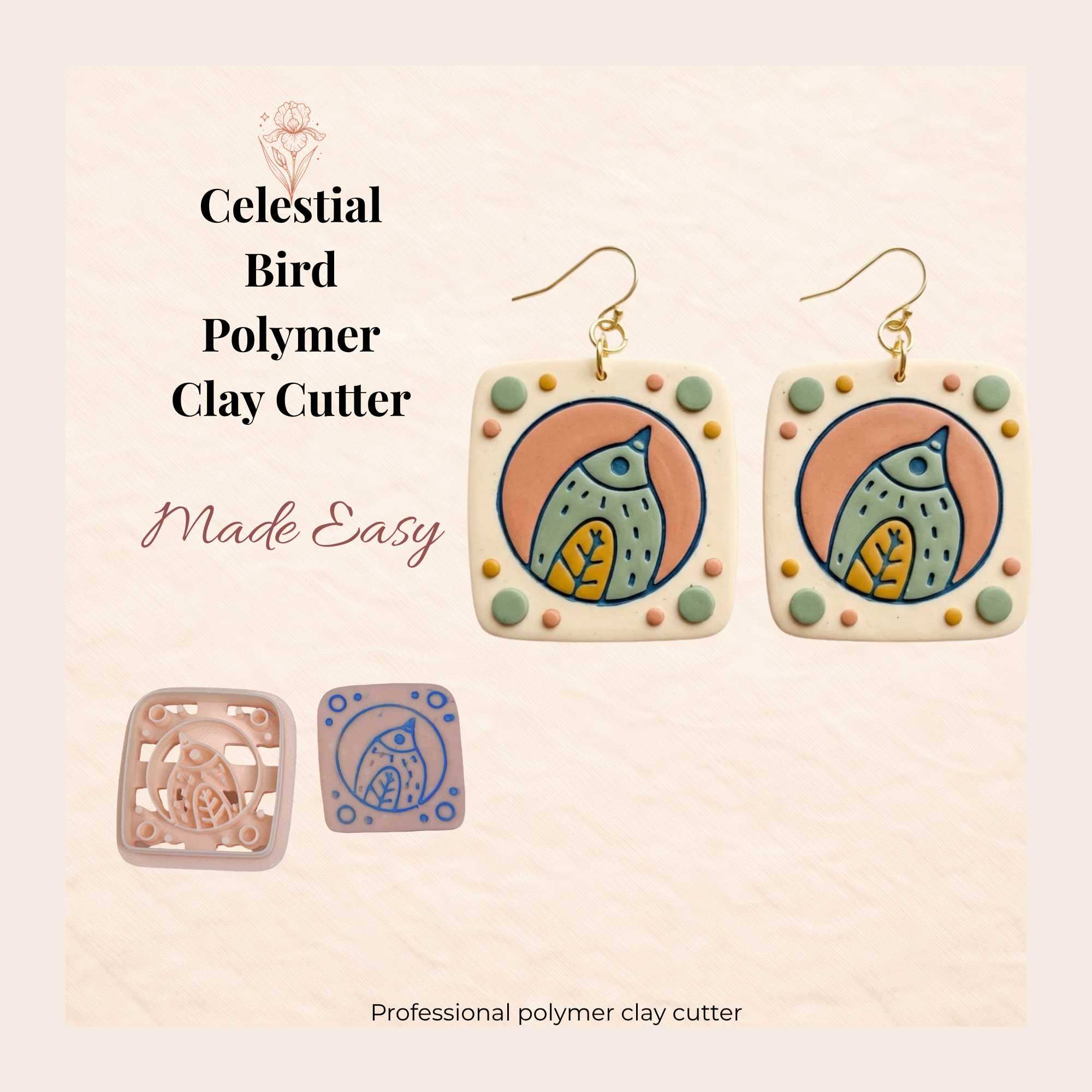 Celestial Bird Polymer Clay Cutter 25–45mm | Mystical Earring Cutter | IrisCrafts7