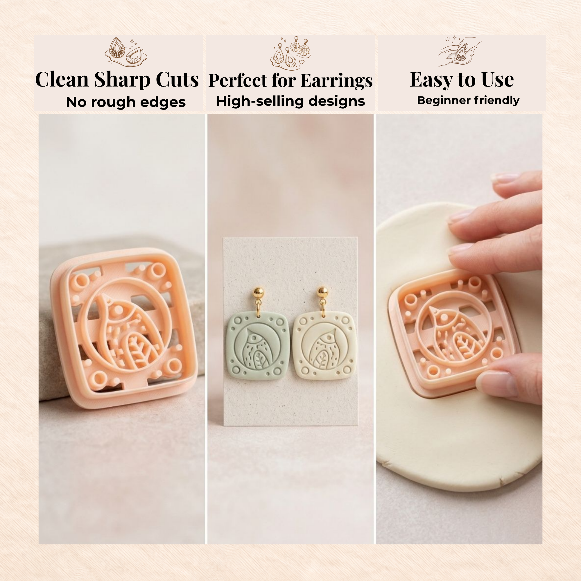 Celestial Bird Polymer Clay Cutter 25–45mm | Mystical Earring Cutter | IrisCrafts7