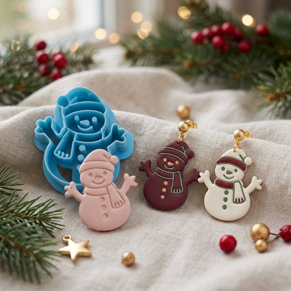 Cheerful Snowman Polymer Clay Cutter | Christmas Earring Tool
