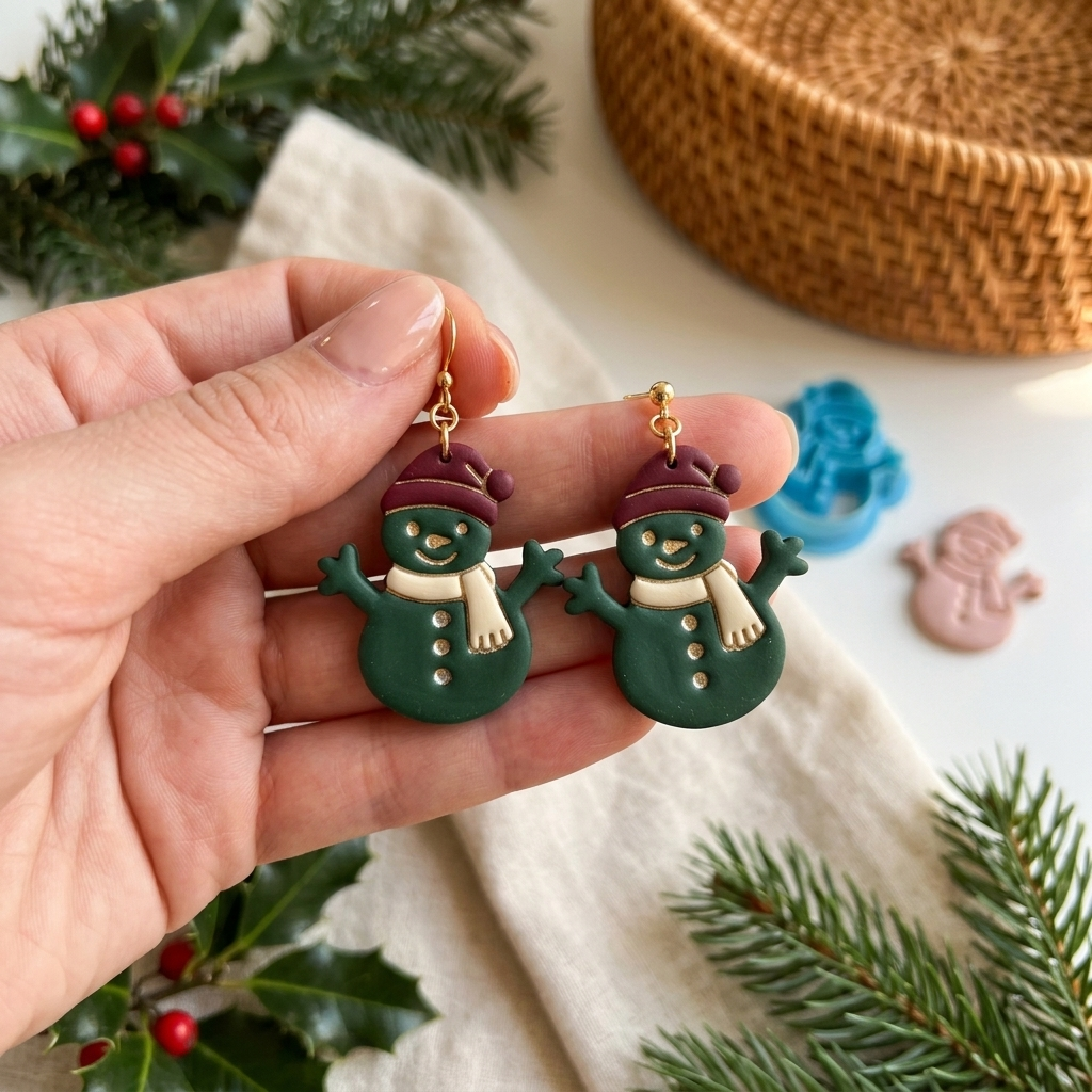 Cheerful Snowman Polymer Clay Cutter | Christmas Earring Tool
