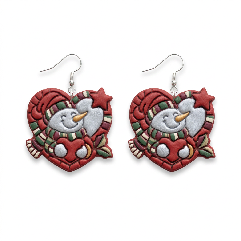 Cheerful Snowman in a Heart Frame Polymer Clay Cutter | Christmas Tool