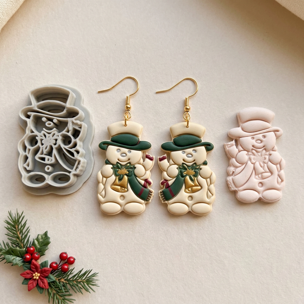 Cheerful Snowman with Bell and Scarf Polymer Clay Cutter | Christmas Tool