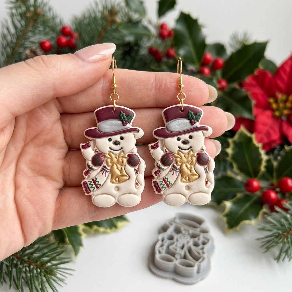 Cheerful Snowman with Bell and Scarf Polymer Clay Cutter | Christmas Tool