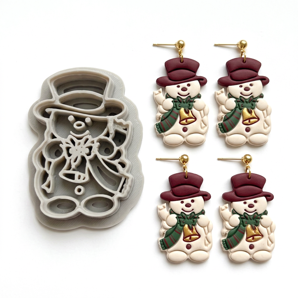 Cheerful Snowman with Bell and Scarf Polymer Clay Cutter | Christmas Tool
