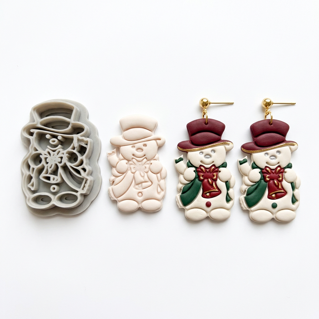 Cheerful Snowman with Bell and Scarf Polymer Clay Cutter | Christmas Tool