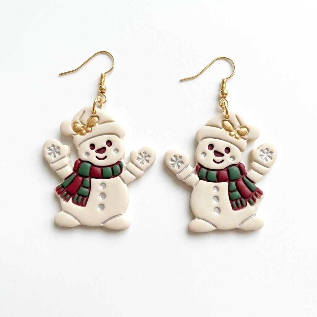 Cheerful Snowman with Holly and Mittens Polymer Clay Cutter | Christmas Tool