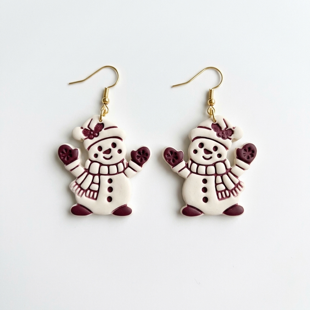 Cheerful Snowman with Holly and Mittens Polymer Clay Cutter | Christmas Tool