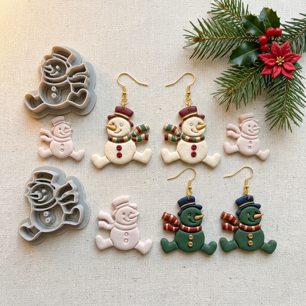 Cheerful Splayed Snowman with Top Hat Polymer Clay Cutter | Christmas Tool