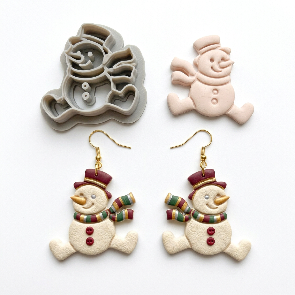 Cheerful Splayed Snowman with Top Hat Polymer Clay Cutter | Christmas Tool