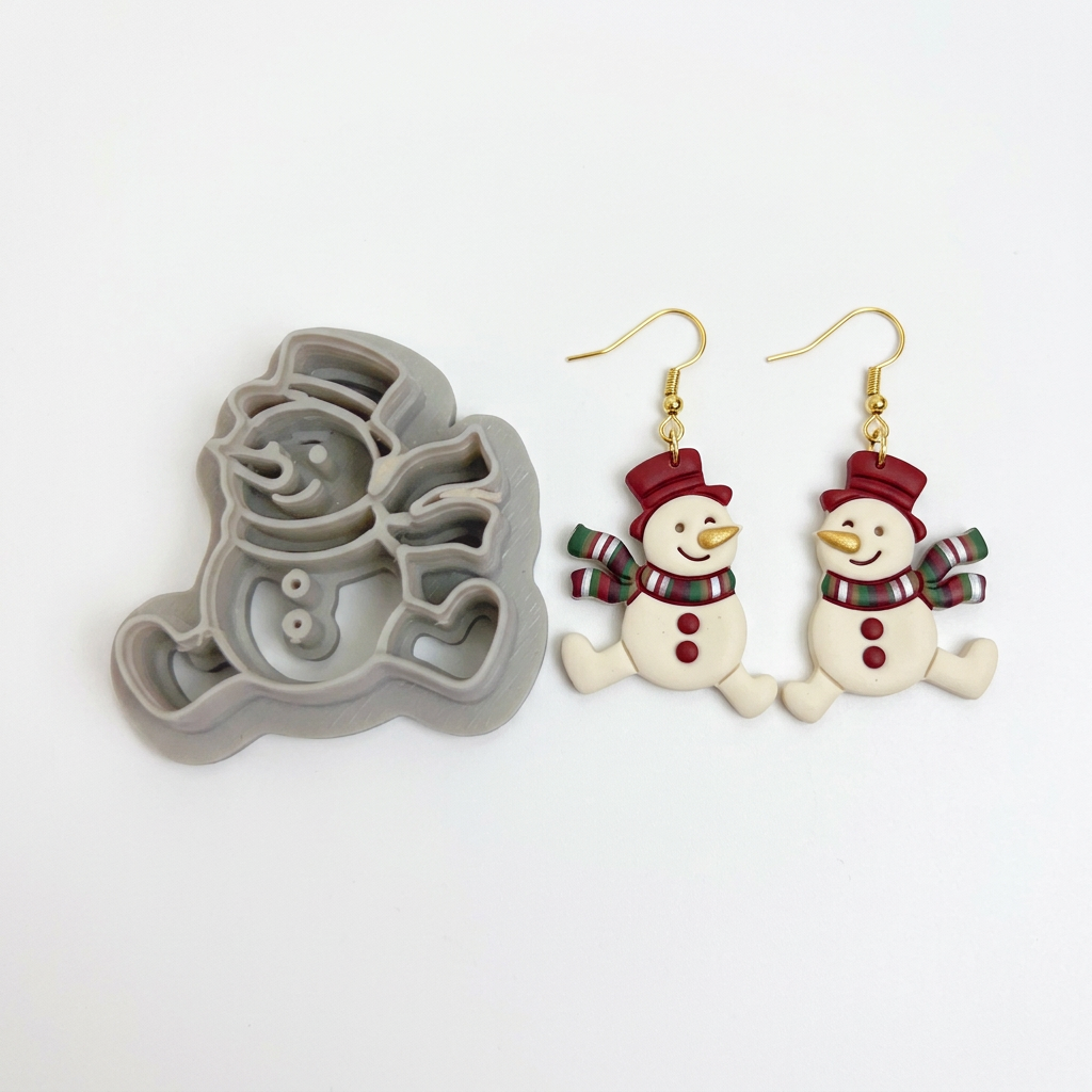 Cheerful Splayed Snowman with Top Hat Polymer Clay Cutter | Christmas Tool