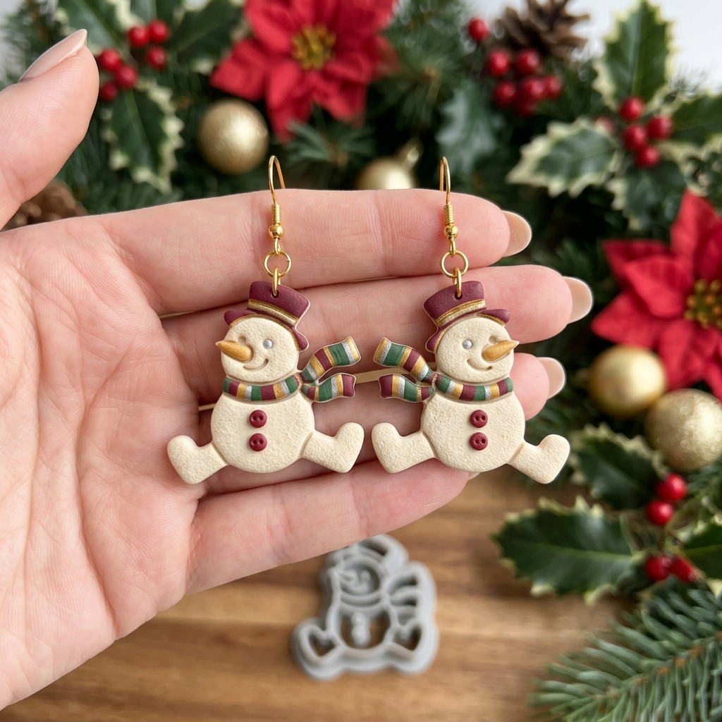 Cheerful Splayed Snowman with Top Hat Polymer Clay Cutter | Christmas Tool