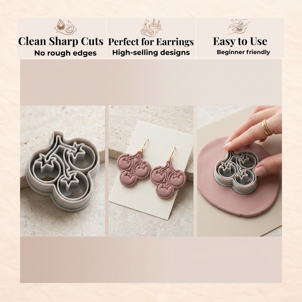 Cherry Tomato Cluster Polymer Clay Cutter 30–50mm | Quirky Food Earring Cutter | IrisCrafts7