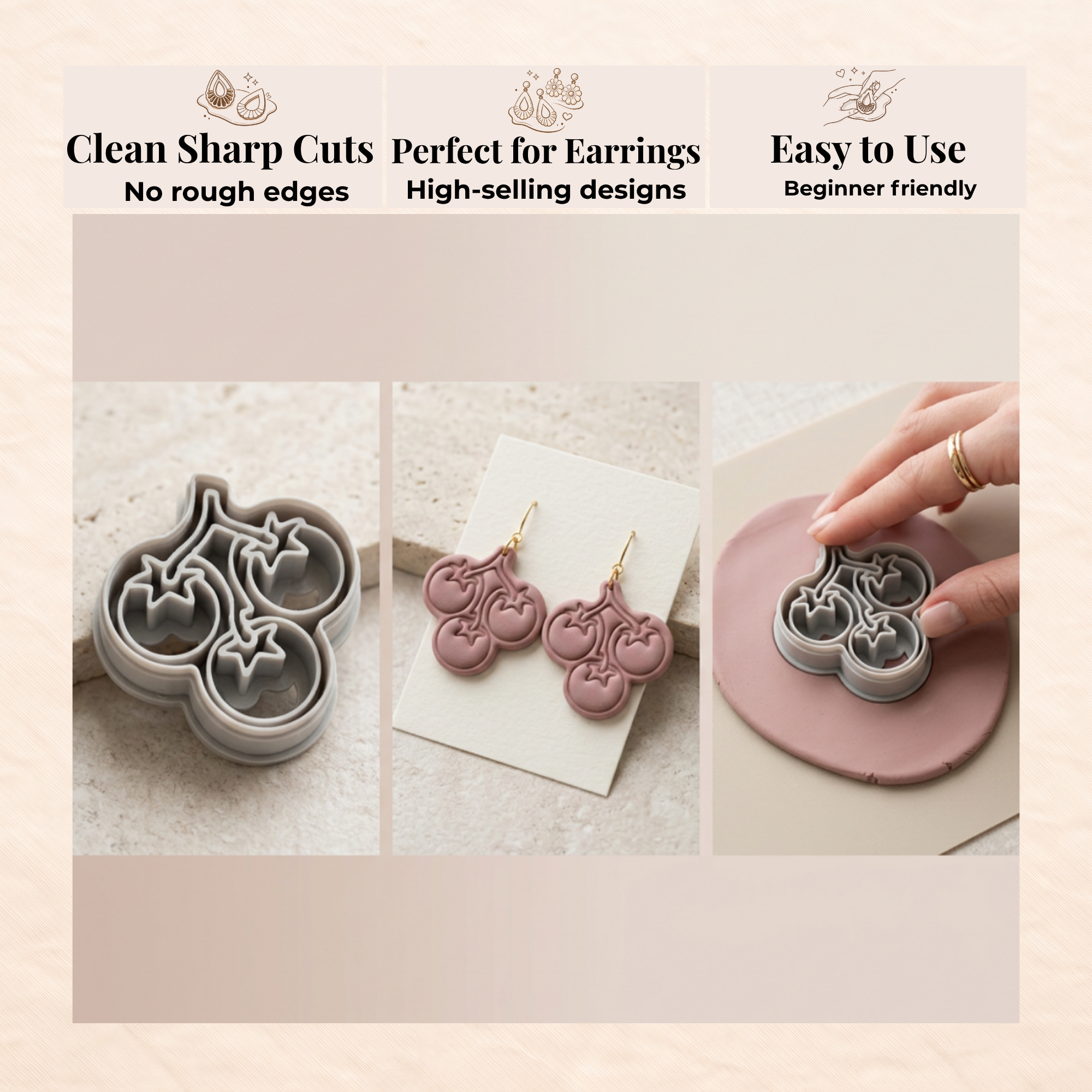 Cherry Tomato Cluster Polymer Clay Cutter 30–50mm | Quirky Food Earring Cutter | IrisCrafts7