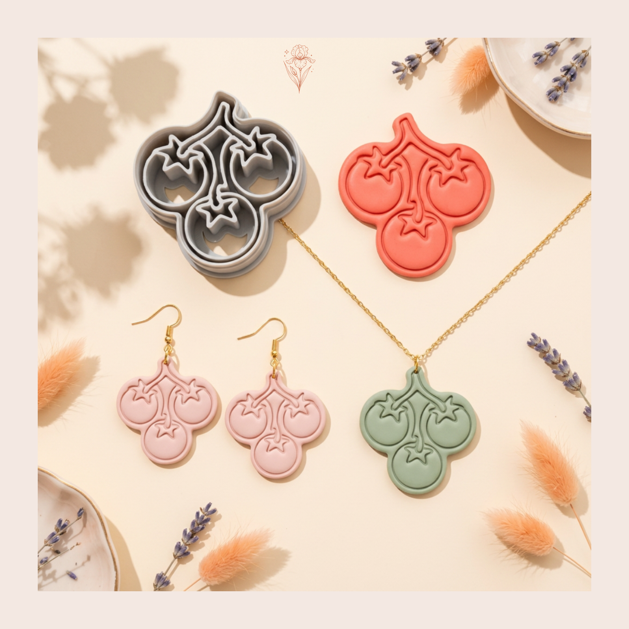 Cherry Tomato Cluster Polymer Clay Cutter 30–50mm | Quirky Food Earring Cutter | IrisCrafts7