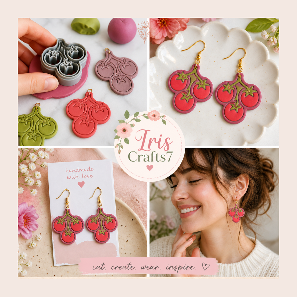 Cherry Tomato Cluster Polymer Clay Cutter 30–50mm | Quirky Food Earring Cutter | IrisCrafts7
