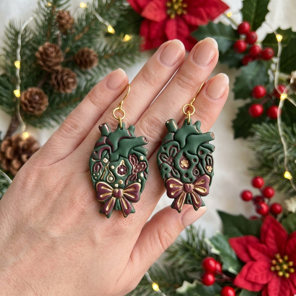 Christmas Anatomical Heart Polymer Clay Cutter | Festive Gothic Earring Tool