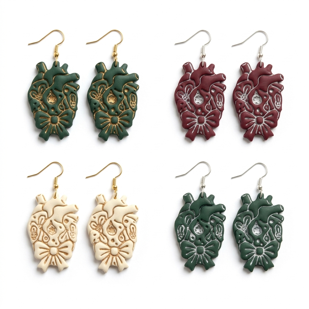 Christmas Anatomical Heart Polymer Clay Cutter | Festive Gothic Earring Tool