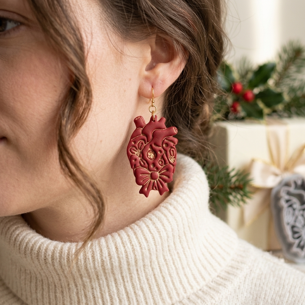 Christmas Anatomical Heart Polymer Clay Cutter | Festive Gothic Earring Tool