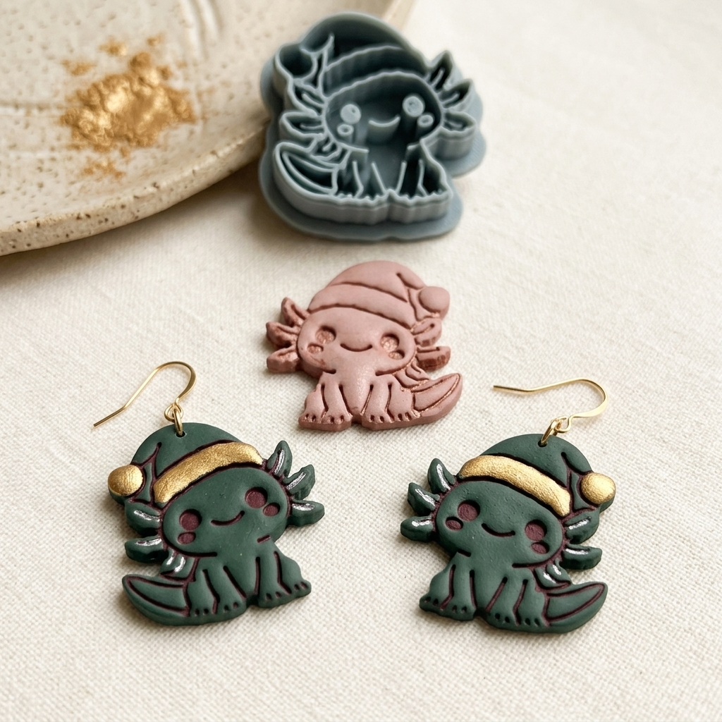 Christmas Axolotl Polymer Clay Cutter | Festive Animal Earring Tool