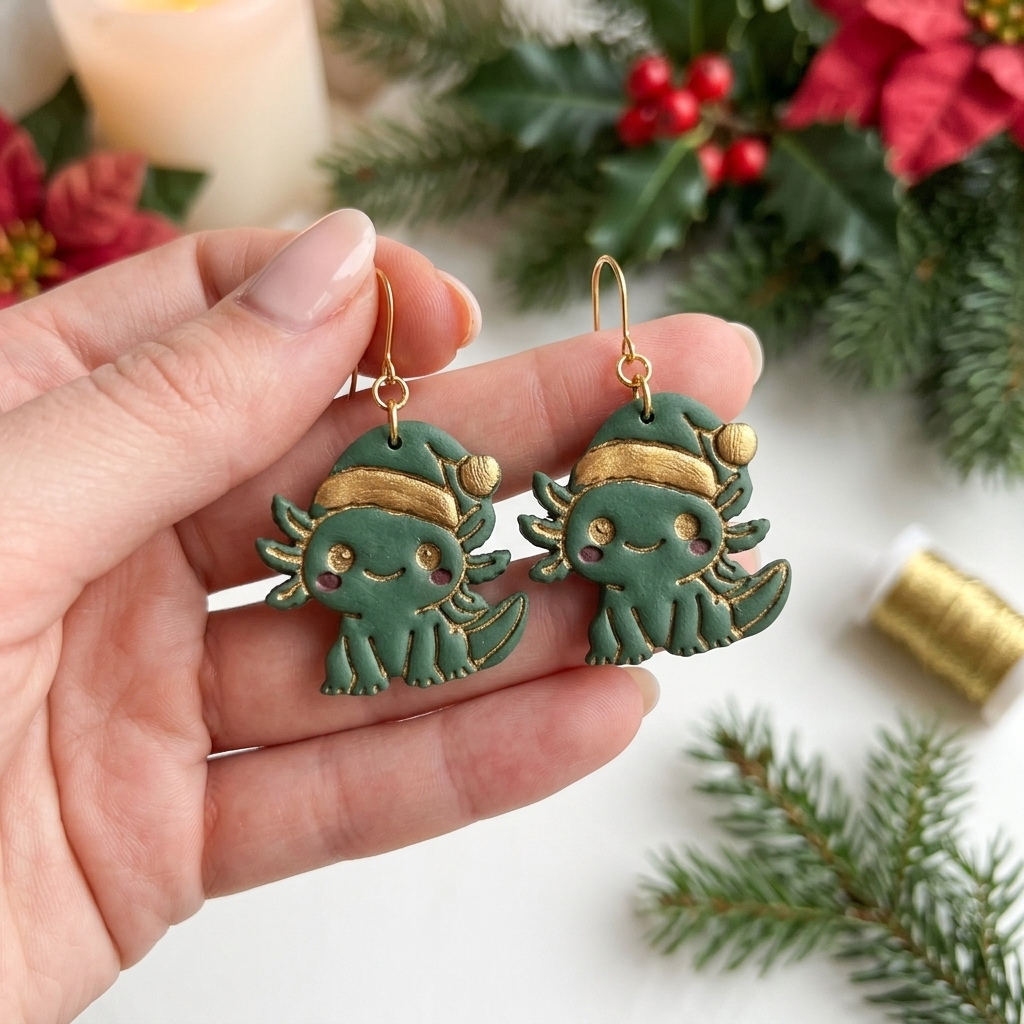 Christmas Axolotl Polymer Clay Cutter | Festive Animal Earring Tool