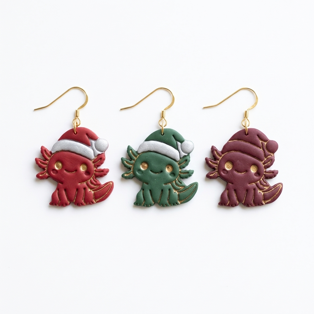 Christmas Axolotl Polymer Clay Cutter | Festive Animal Earring Tool