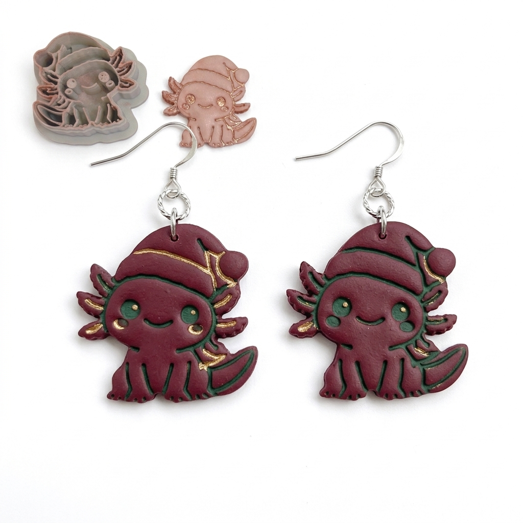 Christmas Axolotl Polymer Clay Cutter | Festive Animal Earring Tool