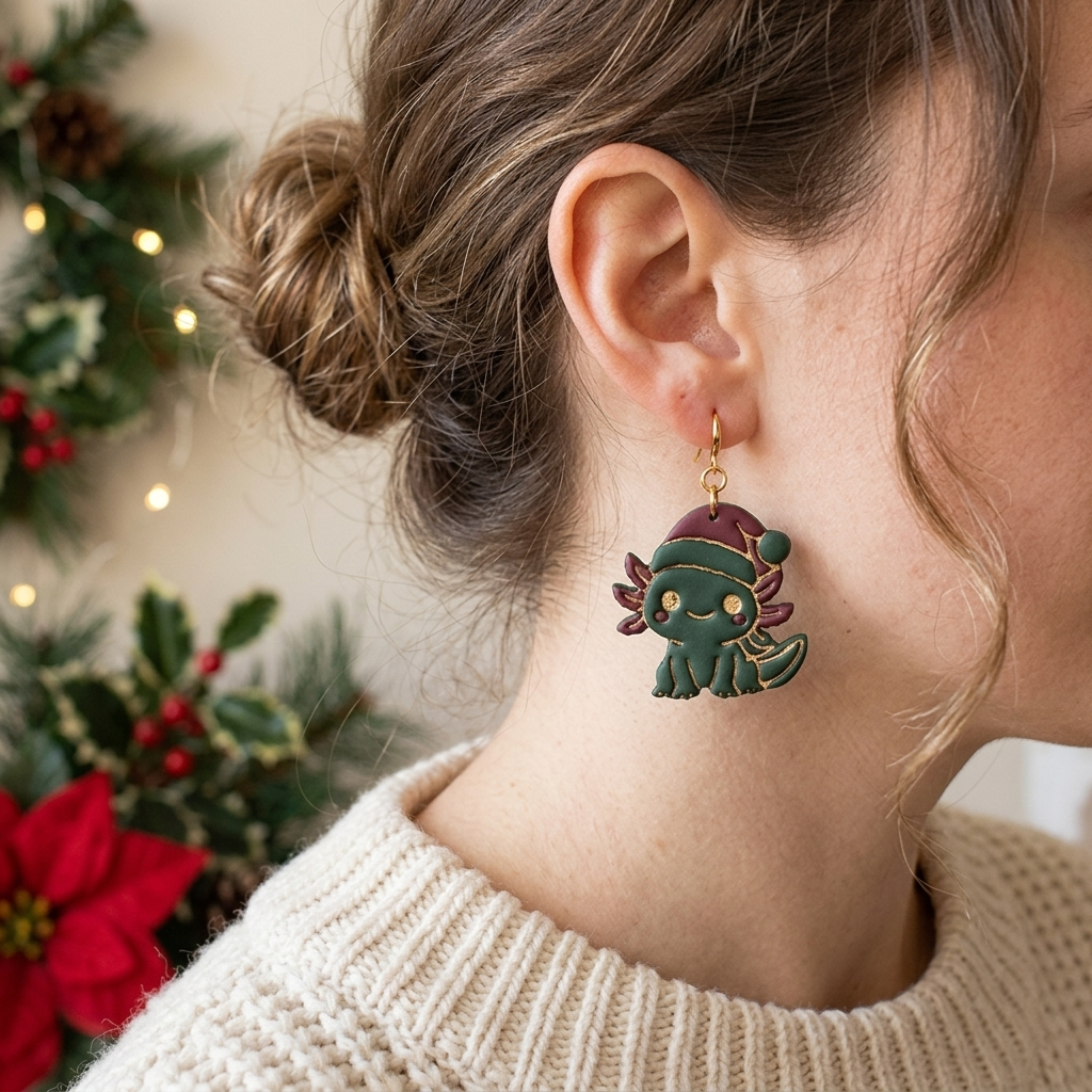 Christmas Axolotl Polymer Clay Cutter | Festive Animal Earring Tool