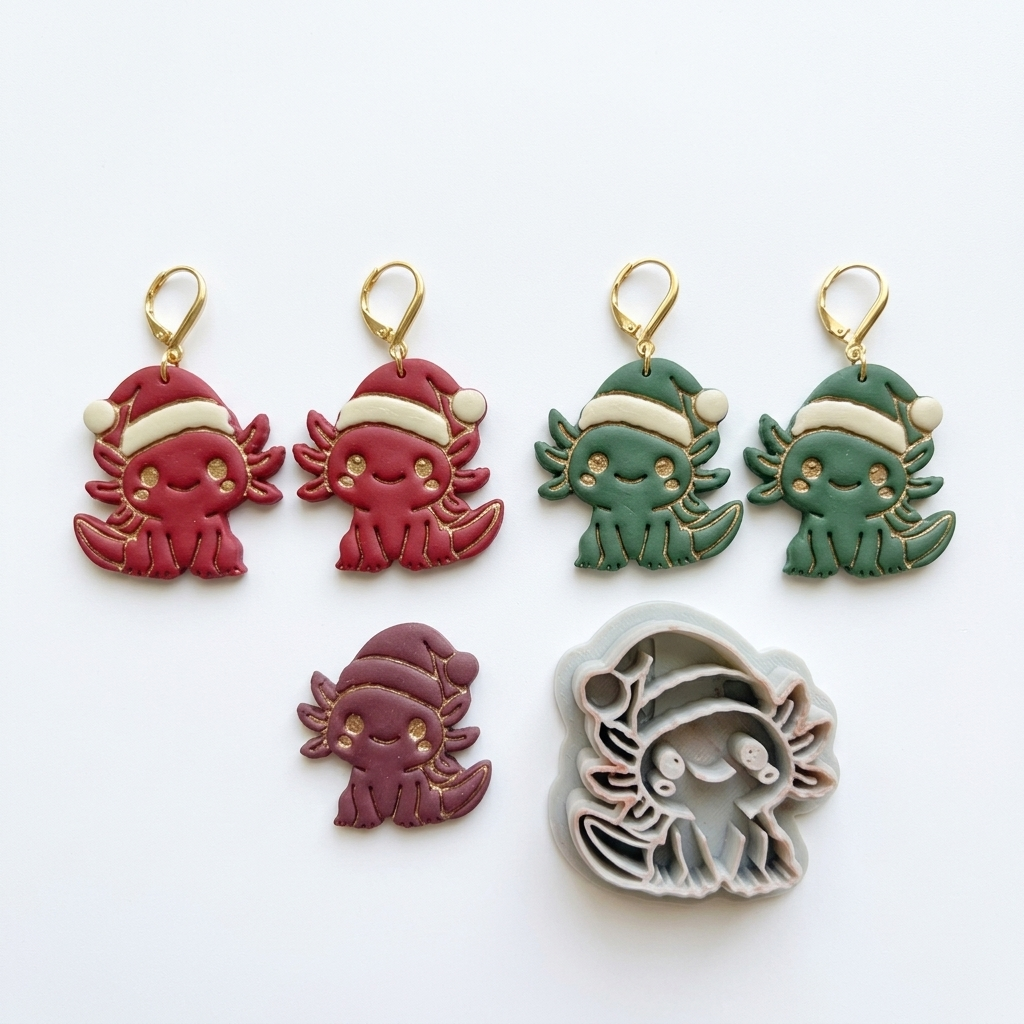 Christmas Axolotl Polymer Clay Cutter | Festive Animal Earring Tool