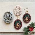 Christmas Bell and Holly Oval Polymer Clay Cutter | Festive Earring Tool