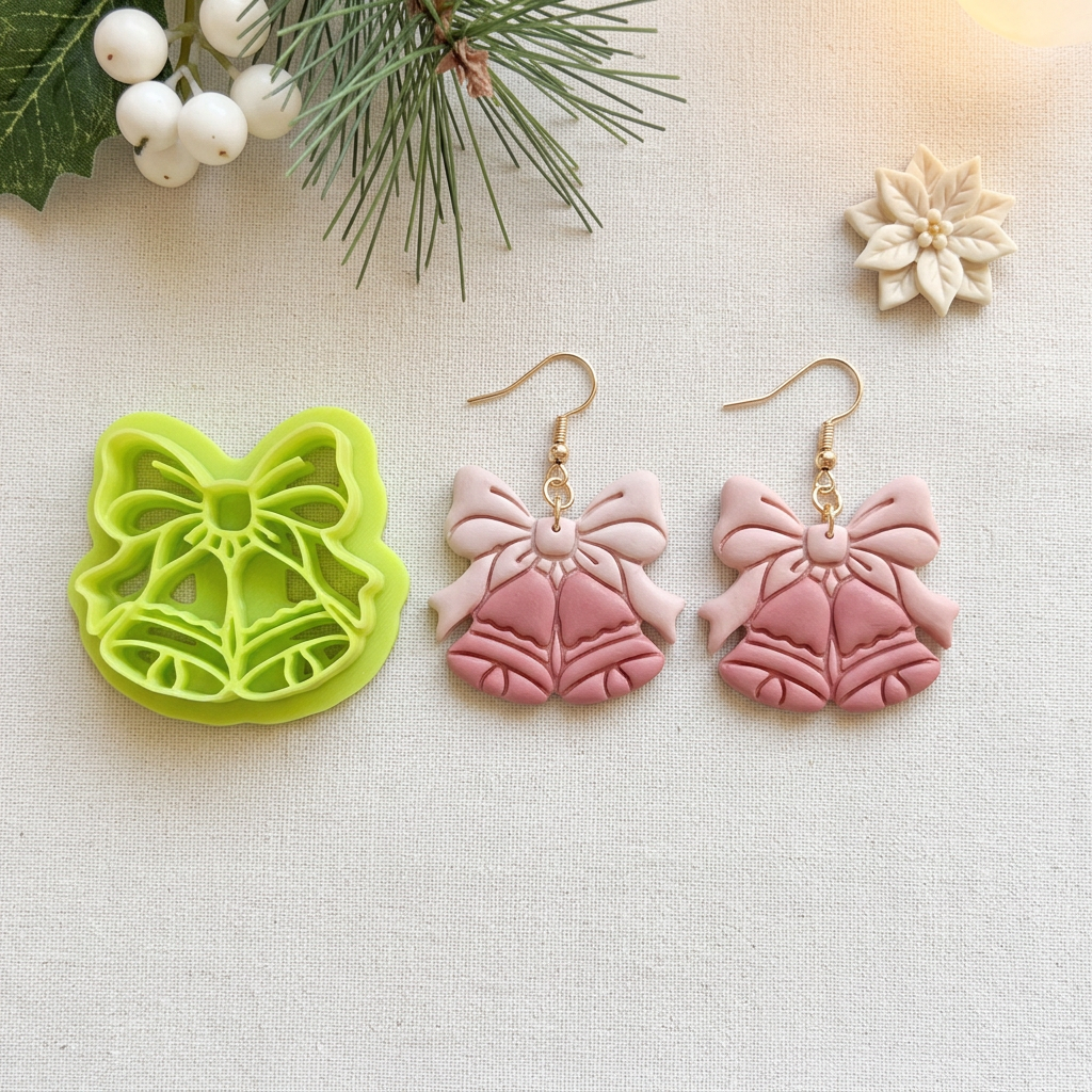 Christmas Bells Bow Polymer Clay Cutter | Festive Earring Tool
