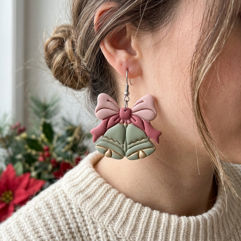 Christmas Bells Bow Polymer Clay Cutter | Festive Earring Tool