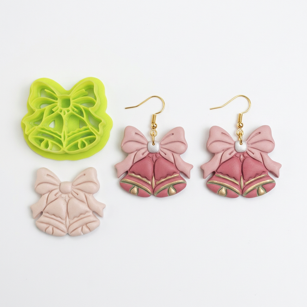 Christmas Bells Bow Polymer Clay Cutter | Festive Earring Tool
