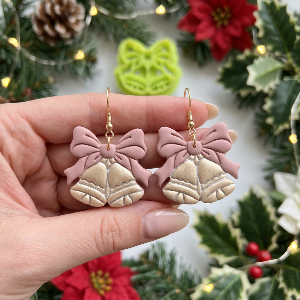 Christmas Bells Bow Polymer Clay Cutter | Festive Earring Tool