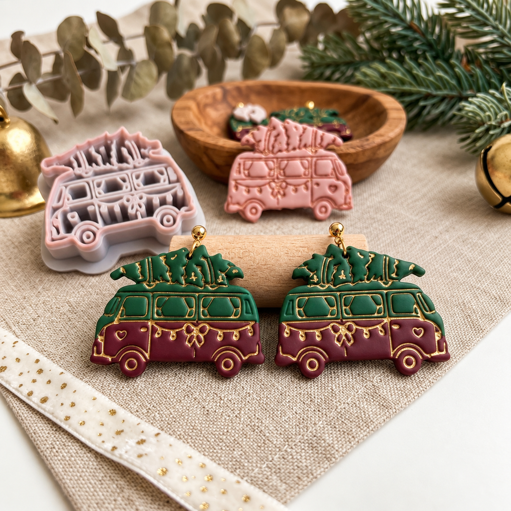 Christmas Camper Van Polymer Clay Cutter | Festive Earring Tool