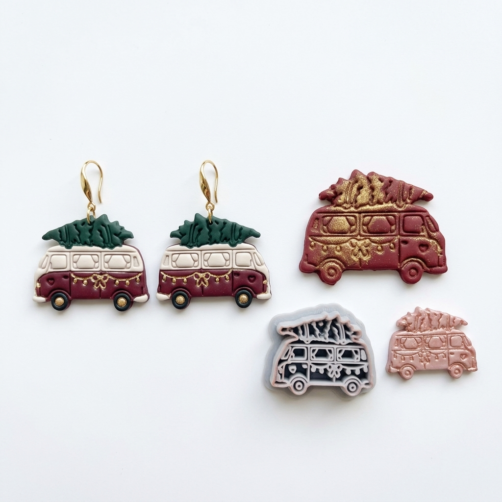 Christmas Camper Van Polymer Clay Cutter | Festive Earring Tool