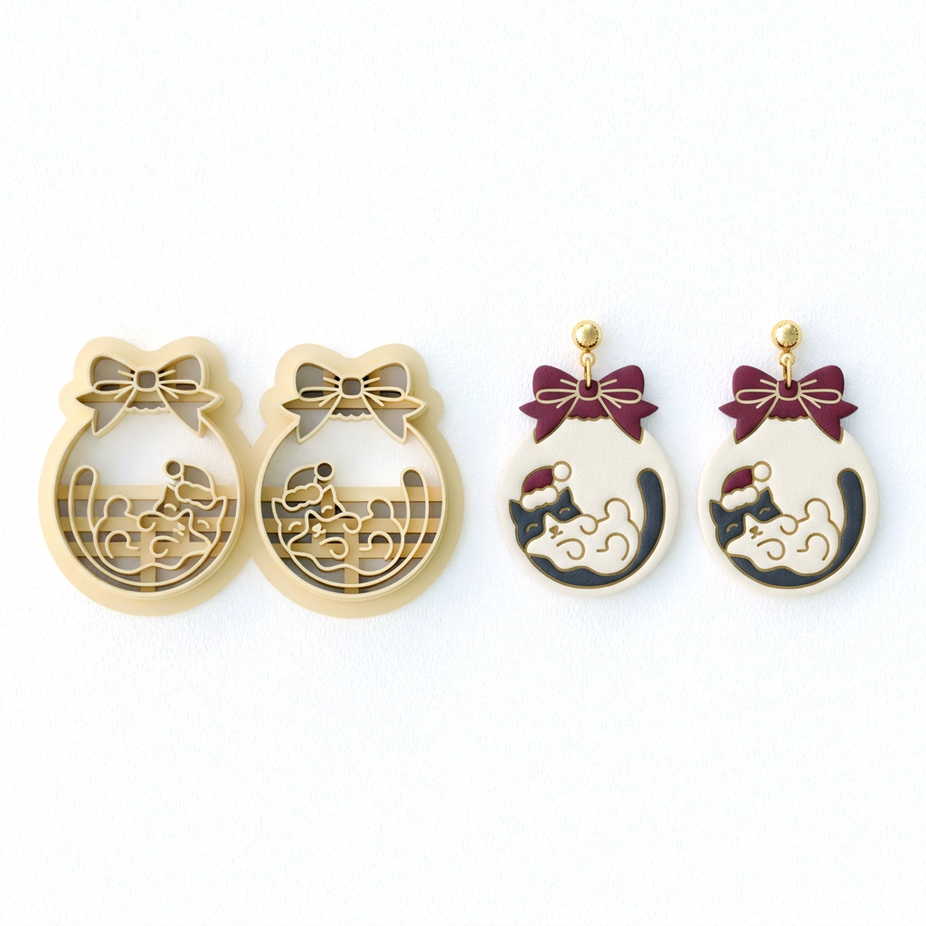Christmas Cat Ornament Polymer Clay Cutter | Cute Festive Earring Tool