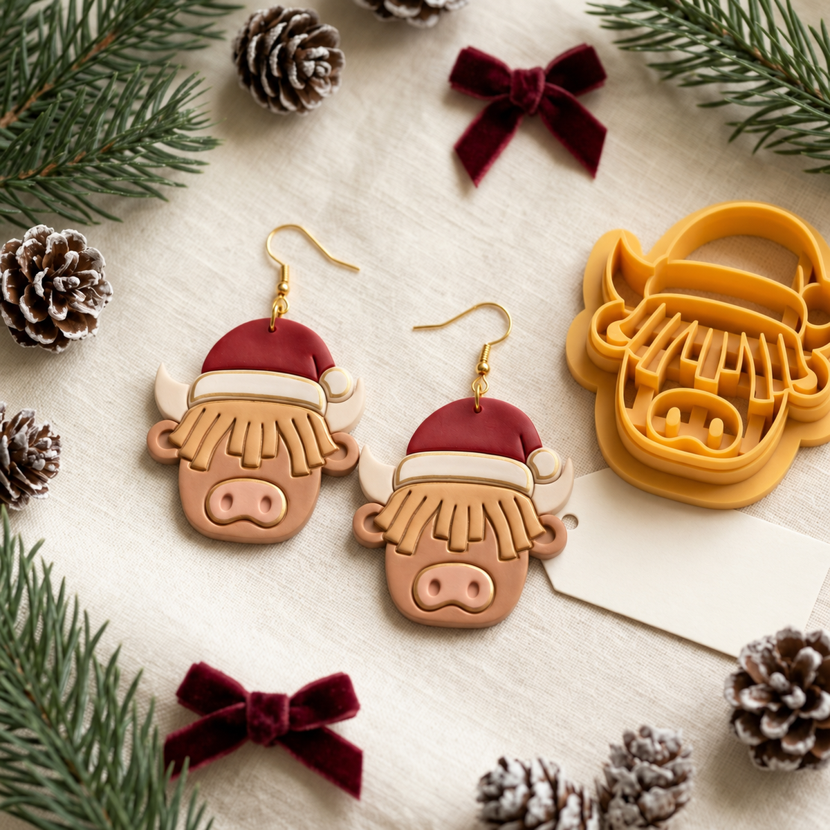 Christmas Cow 3 Polymer Clay Cutter | Festive Earring Tool