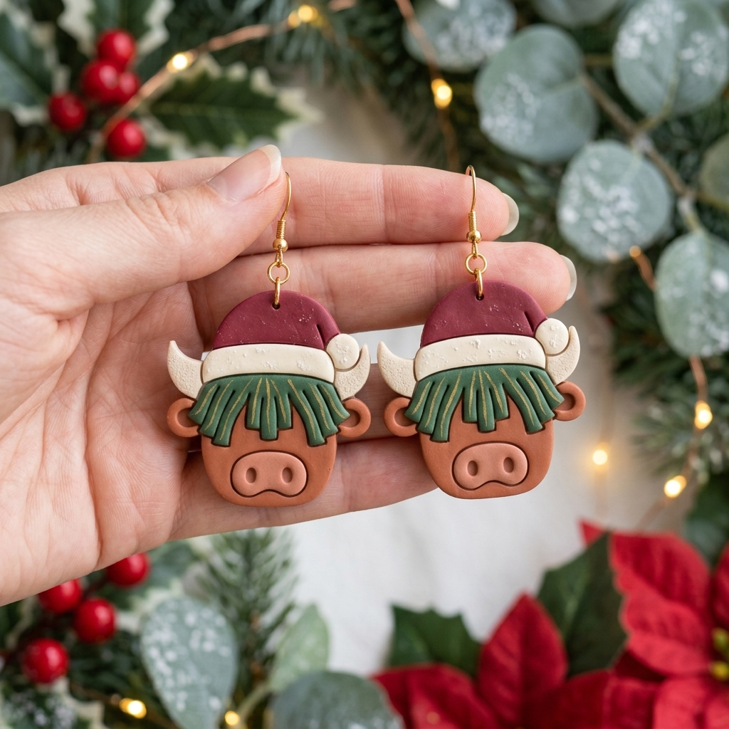 Christmas Cow 3 Polymer Clay Cutter | Festive Earring Tool