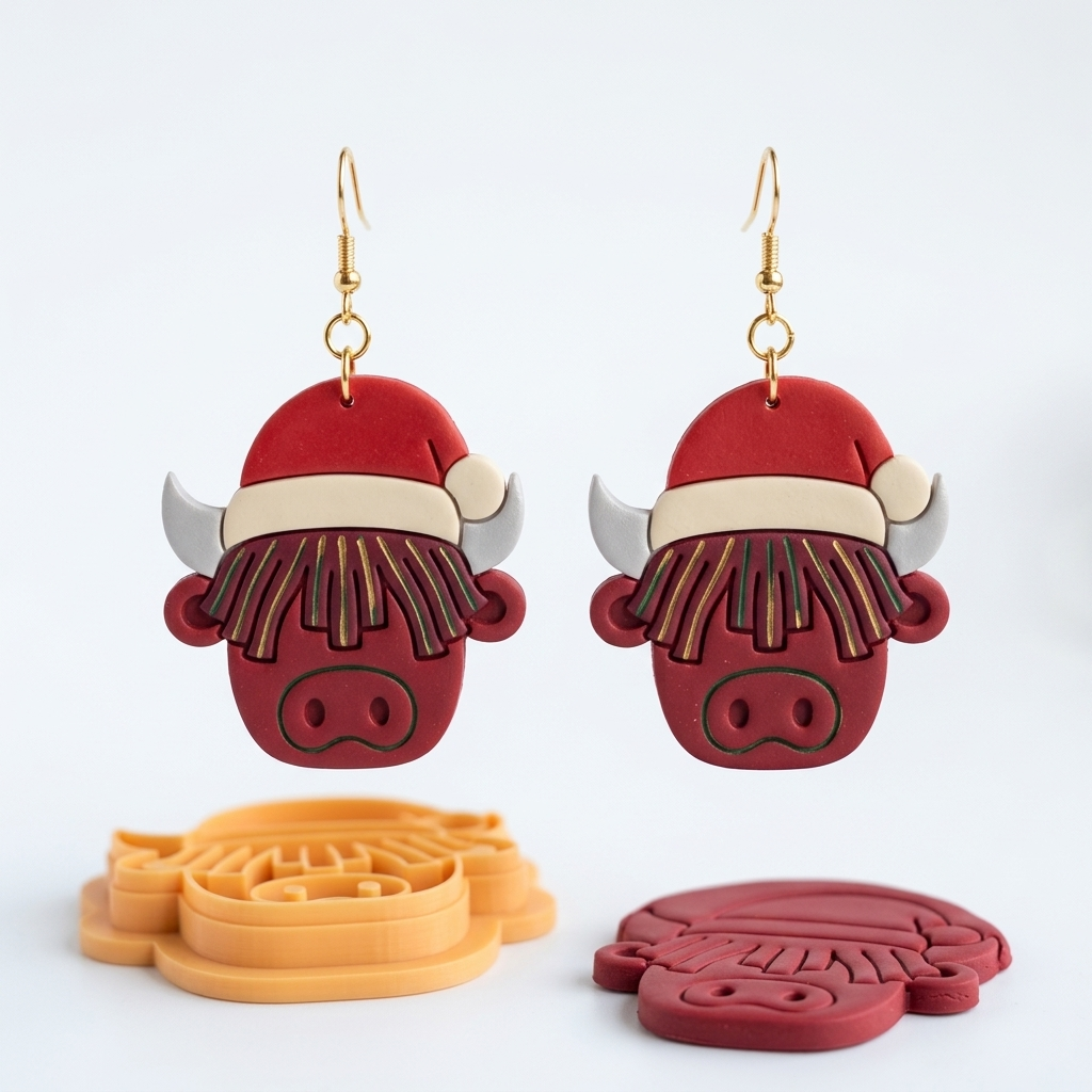 Christmas Cow 3 Polymer Clay Cutter | Festive Earring Tool