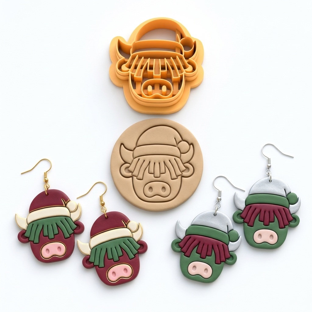 Christmas Cow 3 Polymer Clay Cutter | Festive Earring Tool