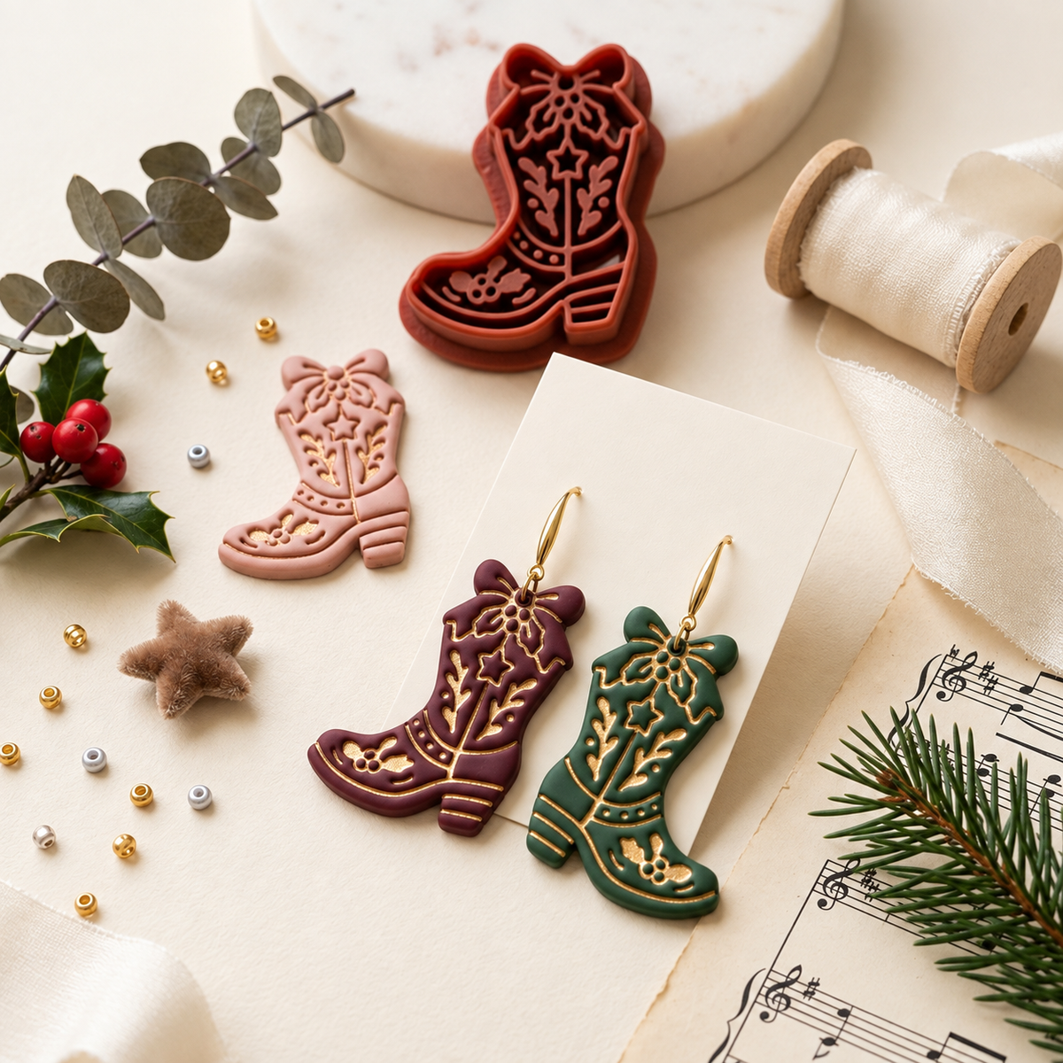 Christmas Cowboy Boot Polymer Clay Cutter | Festive Western Earring Tool