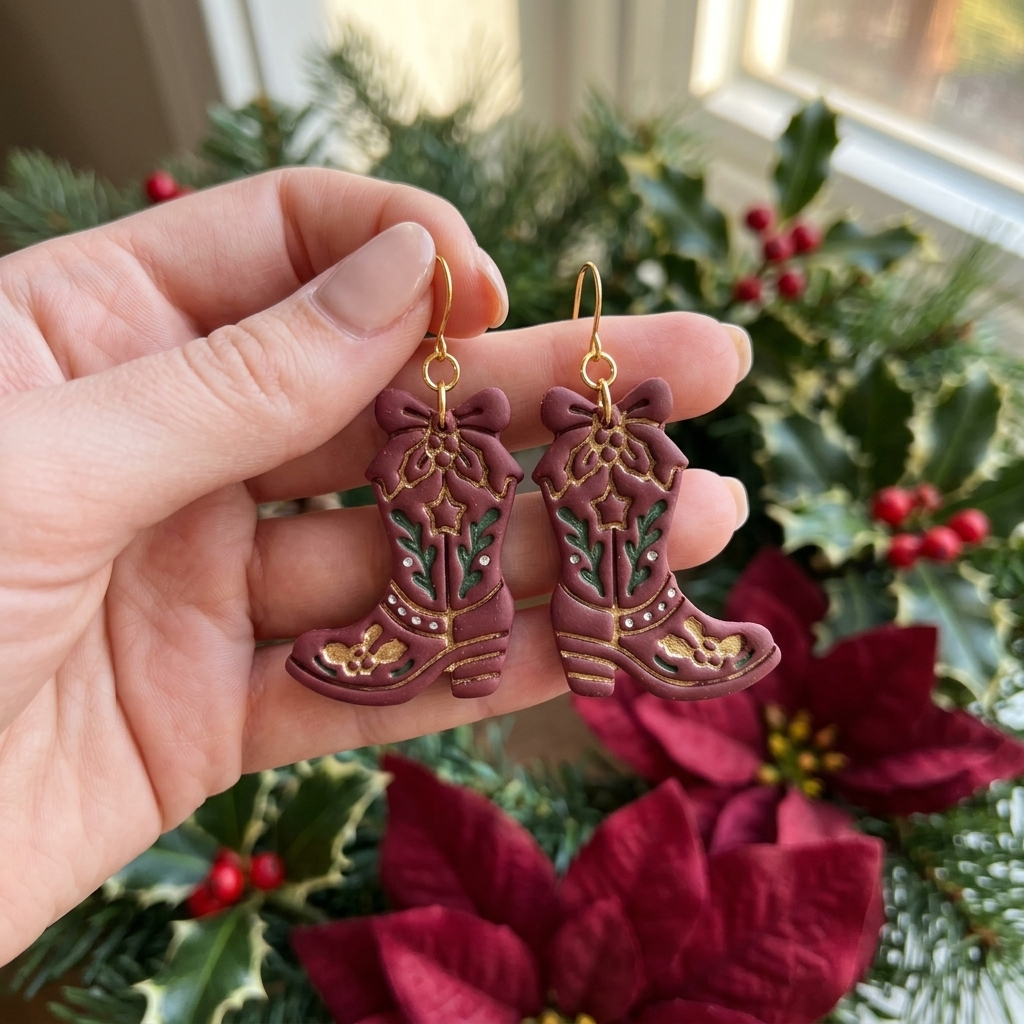 Christmas Cowboy Boot Polymer Clay Cutter | Festive Western Earring Tool