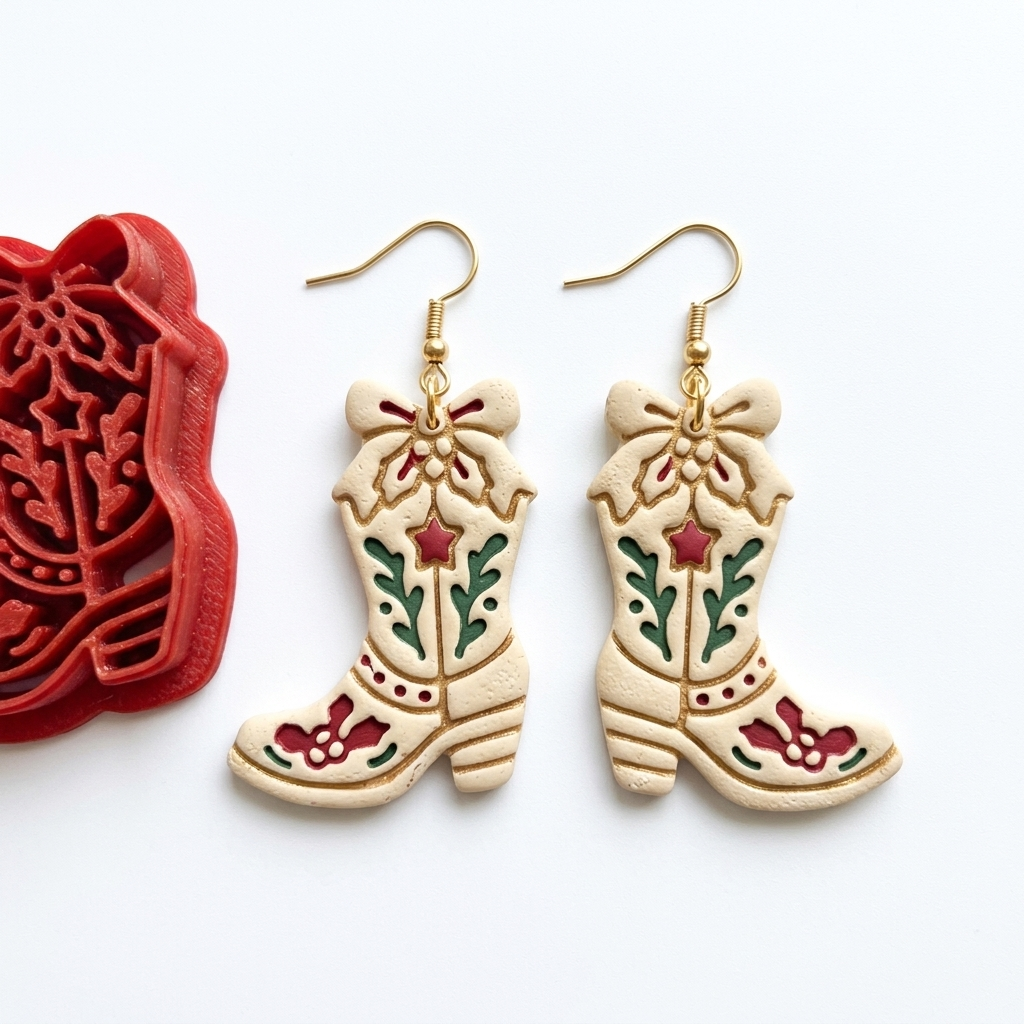 Christmas Cowboy Boot Polymer Clay Cutter | Festive Western Earring Tool